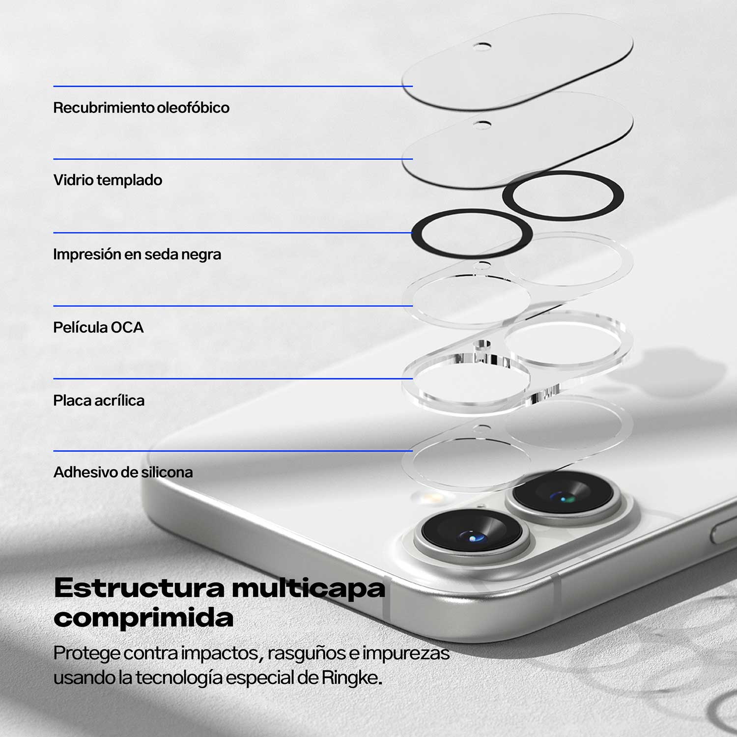 Protector de Cámara Ringke Full Cover Glass Para iPhone 16 Plus / iPhone 16 (2 und)