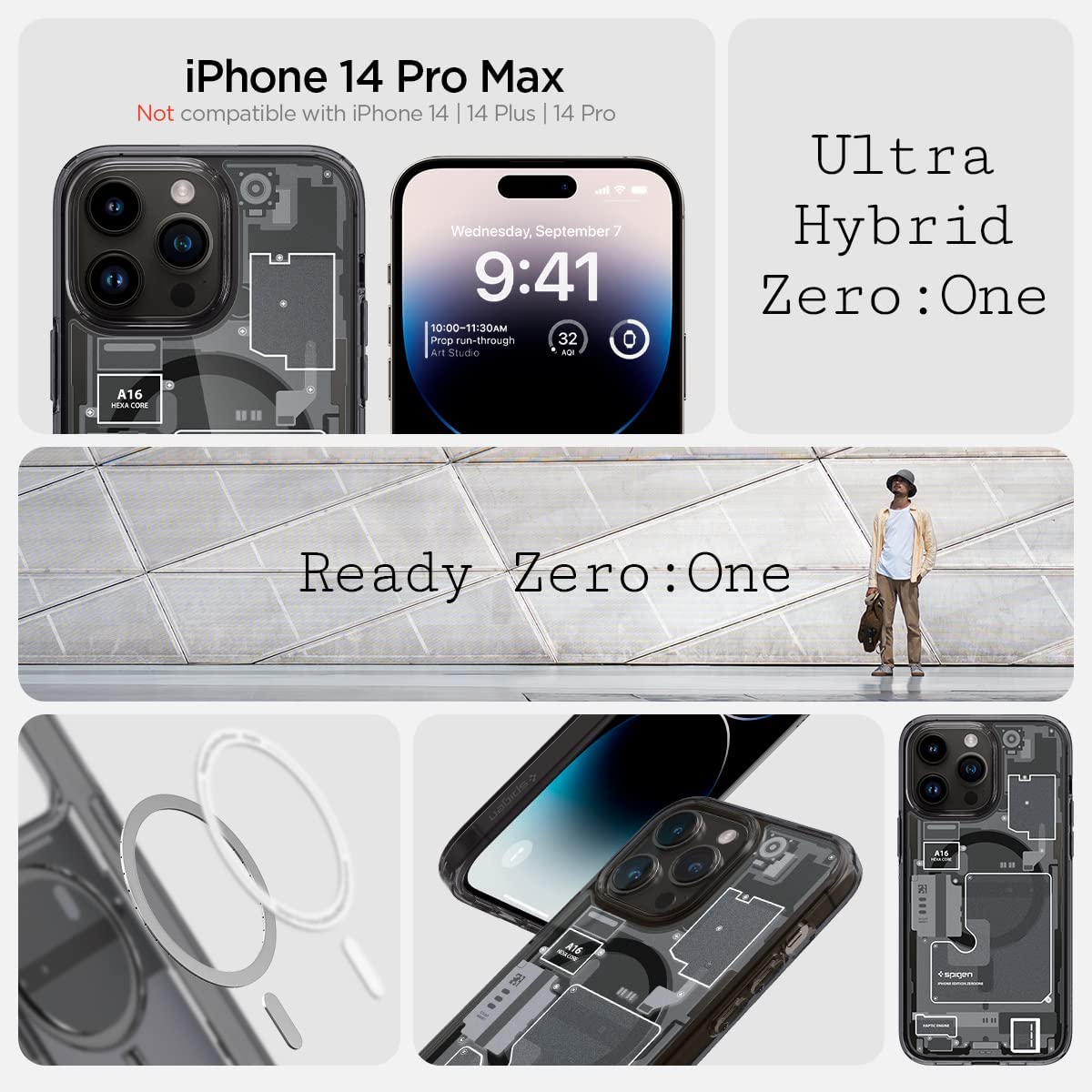 Case Negro Spigen Ultra Hybrid Zero One Para iPhone 14 Pro Max Con Magsafe