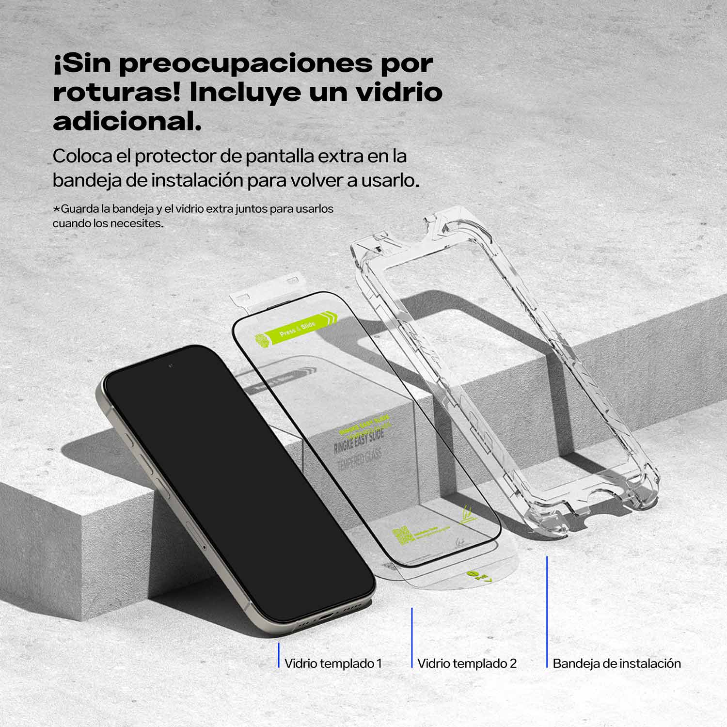 Protector Pantalla Vidrio Ringke Easy Slide Para iPhone 16 Pro Max (2 UND + Instalador)