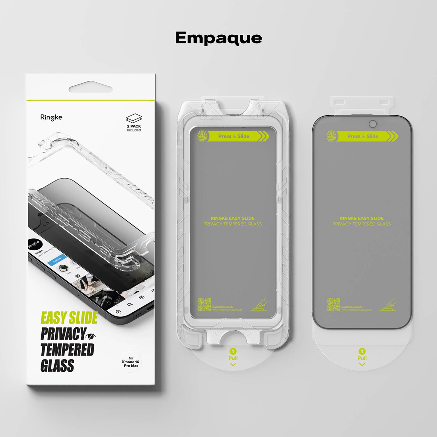 Protector Pantalla Vidrio Ringke Easy Slide Anti-espía Para iPhone 16 Pro Max (2 UND + Instalador)