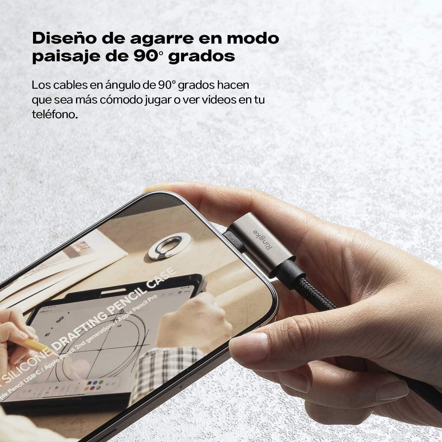 Cable Cargador Ringke 90 Grados Carga Rápida 240W Tipo C a C (3.2 Gen 2x2) - 2 Metros