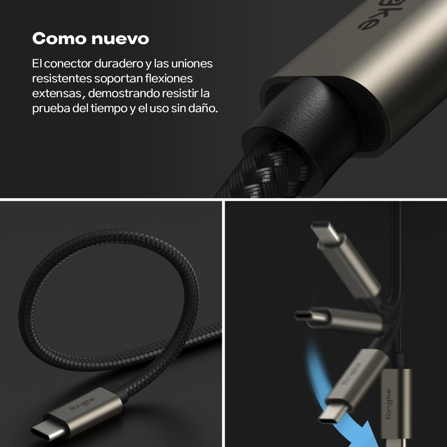 Cable Cargador Ringke 90 Grados Carga Rápida 240W Tipo C a C (3.2 Gen 2x2) - 2 Metros