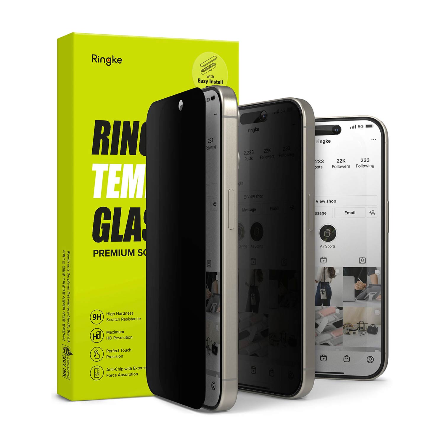Protector de Pantalla Vidrio Ringke Anti-espía Para iPhone 15 Pro (instalador)