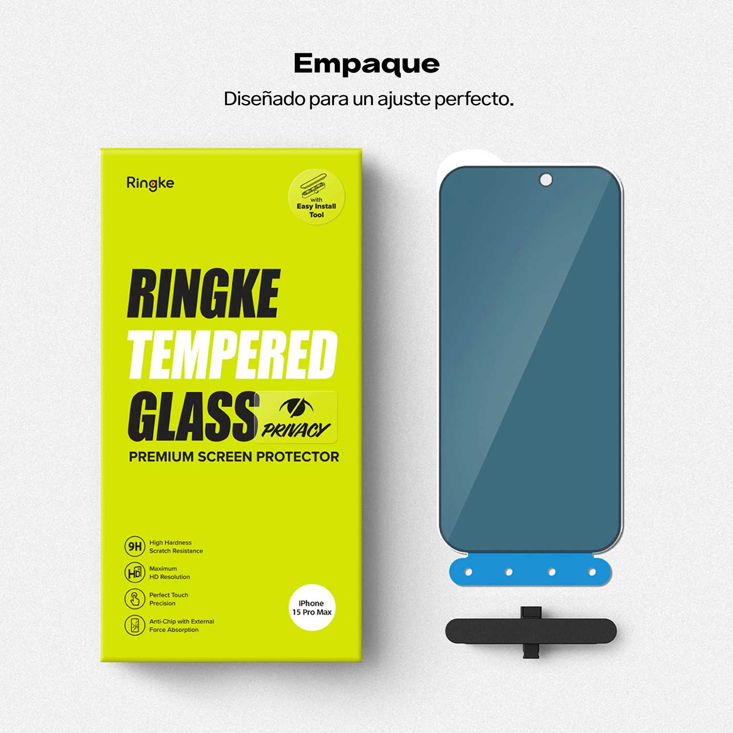 Protector de Pantalla Vidrio Ringke Anti-espía Para iPhone 15 Pro (instalador)
